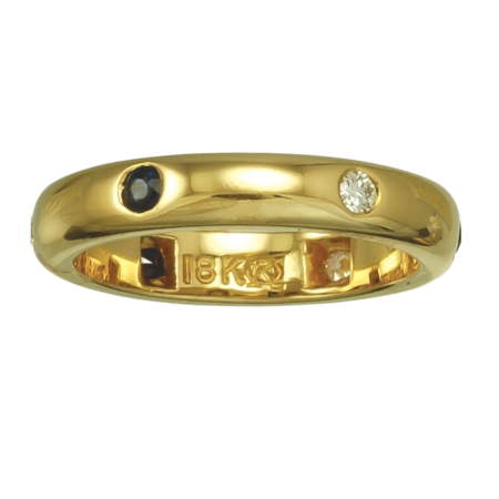 14054 Classic Yellow Gold Eternity Band Designed & Handmade in 18kt Yellow Gold by Kaufmann de Suisse featuring 3 Round Brilliant Cut