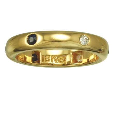14054 Classic Yellow Gold Eternity Band Designed & Handmade in 18kt Yellow Gold by Kaufmann de Suisse featuring 3 Round Brilliant Cut FVVS Quality Diamonds weighing a total of 0.15cts and 3 Round
