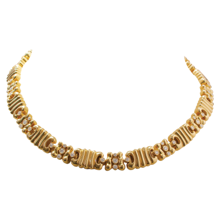 14341 Yellow Gold and Diamond Necklace Designed & Handmade by Kaufmann de Suisse in 18kt Yellow Gold featuring 65 Round Brilliant Cut FVVS Quality Diamonds weighing a total of 2.67cts