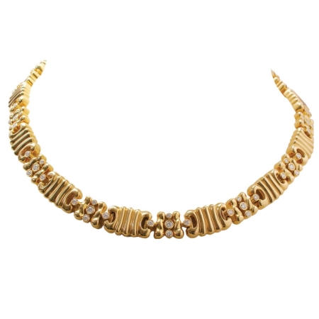 14341 Yellow Gold and Diamond Necklace Designed & Handmade by Kaufmann de Suisse in 18kt Yellow Gold featuring 65 Round Brilliant Cut F VVS Quality Diamonds weighing a total of 2.67cts