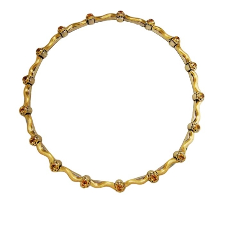 14593 Flowing Lines Citrine Necklace Designed & Handmade by Kaufmann de Suisse in 18kt Yellow Gold & Stainless Steel featuring
