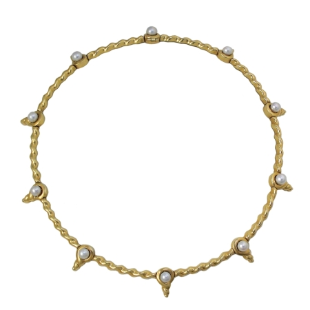 16252 Flowing Lines Collar Necklace Designed & Handmade by Kaufmann de Suisse in 18kt Yellow Gold featuring 10 Half drilled Cultured Pearls measuring 5.5mm