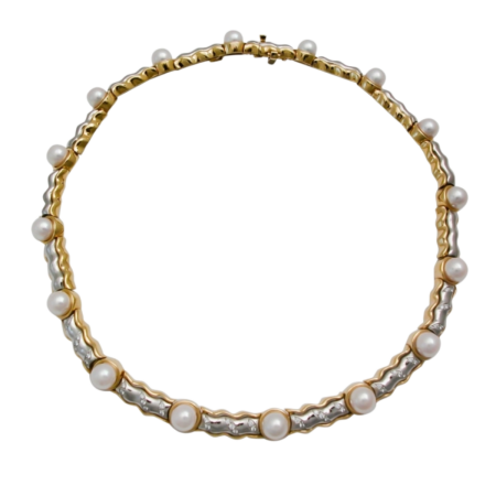 16850 Flowing Lines Tahitian Pearl Necklace Designed & Handmade by Kaufmann de Suisse in Stainless Steel & Yellow Gold featuring 15 Black Tahatian Pearls measuring 8.2mm to 9.00mm (1)