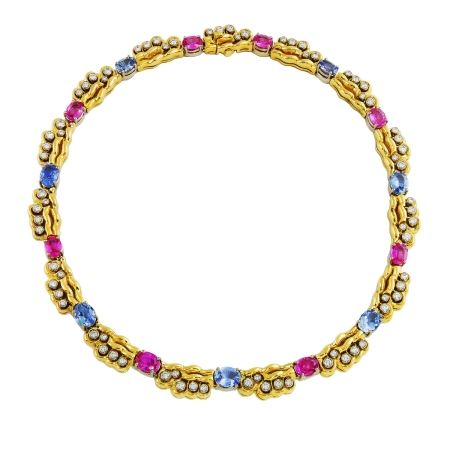 17817 Pastel Pink and Blue Double Flowing Lines Sapphire & Diamond