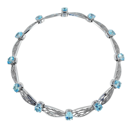 18704 Dragonfly Wing Necklace Designed & Handmade by Kaufmann de Suisse in 18kt White Gold featuring 12 Oval Cut Blue Topaz weighing a total of 55.62cts (1)