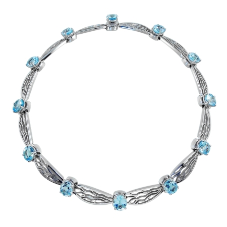 18704 Dragonfly Wing Necklace Designed & Handmade by Kaufmann de Suisse in 18kt White Gold featuring 12 Oval Cut Blue Topaz weighing a total of 55.62cts