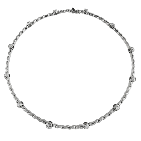 21222 Single Flowing Lines Diamond Necklace Designed and Handmade by Kaufmann de Suisse in 18kt White Gold featuring 12 Round Brilliant Cut