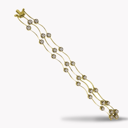 21987 Triple Cascade Diamond Bracelet Designed and Handmade by Kaufmann de Suisse in 18kt Yellow Gold featuring 25 Round Brilliant cut G VS Quality Diamonds weighing a total of 4.01cts