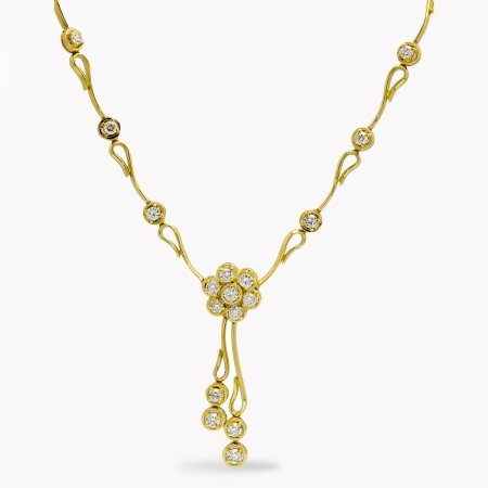 22120 Flowing Lines Fleurette Diamond Drop Necklace Designed & Handmade by Kaufmann de Suisse in 18kt Yellow Gold featuring 26 Round Brilliant Cut GVS Quality Diamonds weighing a total of 4.86cts,