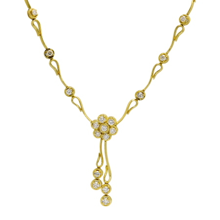 22120 Flowing Lines Fleurette Diamond Drop Necklace Designed & Handmade by Kaufmann de Suisse in 18kt Yellow Gold featuring 26 Round Brilliant Cut GVS Quality Diamonds weighing a total of 4.86cts,