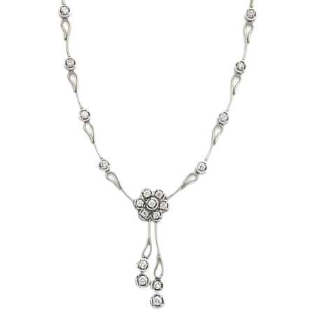 22226 Flowing Lines Diamond Fleurette Necklace designed and handmade by Kaufmann de Suisse in 18kt White Gold featuring 62 Round Brilliant cut GVS Quality Diamonds weighing a total of 5.51cts. (1)