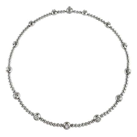 22303 White Gold Bead and Diamond Collar Necklace Designed & Handmade by Kaufmann de Suisse in 18kt White Gold featuring 14 Round Brilliant Cut GVS Quality Diamonds weighing a total of 2.40cts