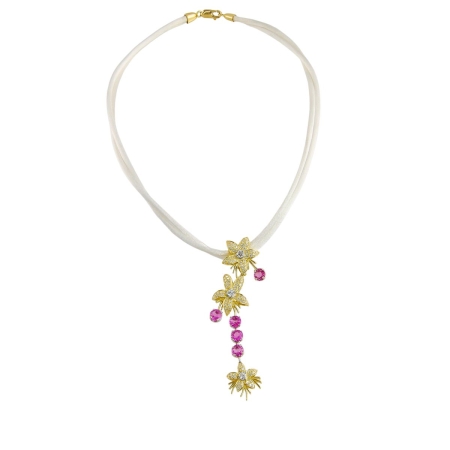 22510 Jasmin de Nuit Pendant Designed & Handmade by Kaufmann de Suisse in 18kt Yellow Gold featuring 102 Round Brilliant Cut GVS Quality Diamonds weighing a total of 1.23cts and 5 Round