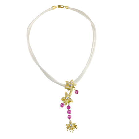 22510 Jasmin de Nuit Pendant Designed & Handmade by Kaufmann de Suisse in 18kt Yellow Gold featuring 102 Round Brilliant Cut GVS Quality Diamonds weighing a total of 1.23cts and 5 Round Brilliant