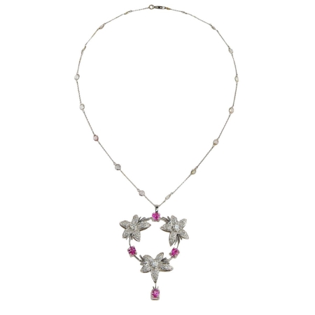22694 Jasmin de Nuit Circle of Life Pink Sapphire & Diamond Pendant Designed & Handmade by Kaufmann de Suisse in 18kt White Gold featuring 213 Round Brilliant Cut GVS Quality Diamonds weighing a t