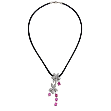 22872 Jasmin de Nuit Pink Sapphire & Diamond Pendant Designed & Handmade by Kaufmann de Suisse in 18kt White Gold featuring 72 Round Brilliant Cut GVS Quality Diamonds weighing a total of 1.22cts