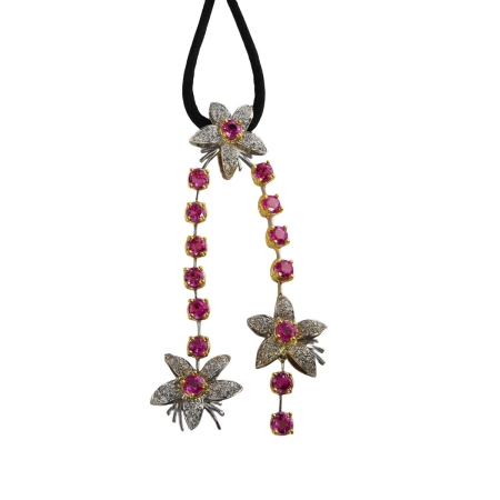 22958 Jasmin de Nuit Pink Sapphire & Diamond Pendant Designed & Handmade by Kaufmann de Suisse in 18kt White & Yellow Gold featuring 125 Round Brilliant Cut GSI Quality Diamonds weighing a total o