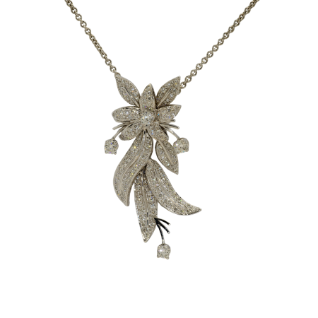 22986 Jasmin de Nuit Feuille Necklace Designed & Handmade by Kaufmann de Suisse in 18kt White Gold featuring 148 Round Brilliant Cut GSI Quality Diamonds weighing a total of 1.48cts and 4 Round Br