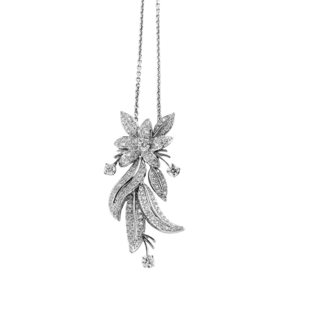 22986 Jasmin de Nuit Feuille Necklace Designed & Handmade by Kaufmann de Suisse in 18kt White Gold featuring 168 Round Brilliant Cut GSI Quality Diamonds weighing a total of 2.00cts and 4 Round Br