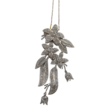 23006 Jasmin de Nuit Feuille Necklace Designed & Handmade by Kaufmann de Suisse in 18kt White Gold featuring 169 Round Brilliant Cut GSI Quality Diamonds weighing a total of 1.90cts and 5 Round Br