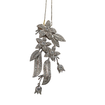 23006 Jasmin de Nuit Feuille Necklace Designed & Handmade by Kaufmann de Suisse in 18kt White Gold featuring 169 Round Brilliant Cut GSI Quality Diamonds weighing a total of 1.90cts and 5 Round Br