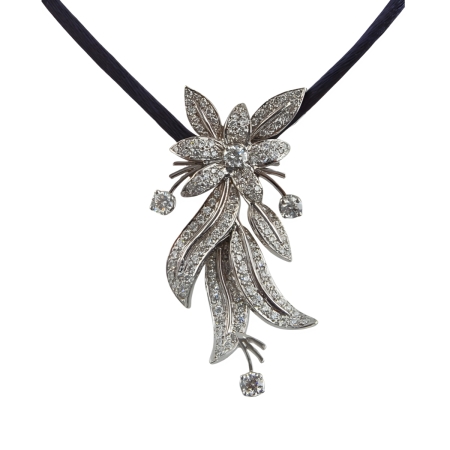 23023 Jasmin de Nuit Feuille Necklace Designed & Handmade by Kaufmann de Suisse in 18kt White Gold featuring 146 Round Brilliant Cut GSI Quality Diamonds weighing a total of 1.59cts and 4 Round Br