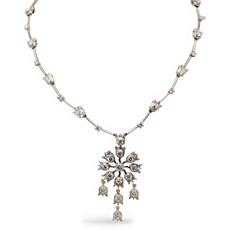 23102 Lily of the Valley Diamond Collar Necklace Designed & Handmade by Kaufmann de Suisse in 18kt White Gold featuring 54 Round Brilliant Cut GSI Quality Diamonds weighing a total of 4.88cts