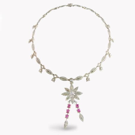 23108 Lily of the Valley Diamond Feuille Necklace Designed & Handmade by Kaufmann de Suisse in 18kt White Gold featuring 436 Round Brilliant Cut GSI Quality Diamonds weighing a total of 5.57cts
