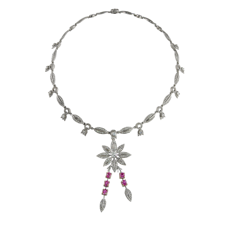 23108 Lily of the Valley Diamond Feuille Necklace Designed & Handmade by Kaufmann de Suisse in 18kt White Gold featuring 436 Round Brilliant Cut GSI Quality Diamonds weighing a total of 5.57cts