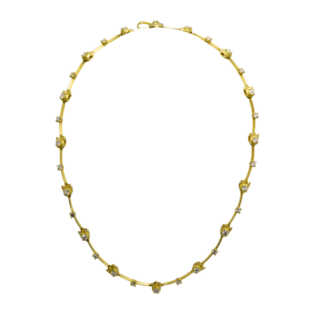 23119 Lilly of the Valley Diamond Necklace Designed and Handmade by Kaufmann de Suisse in 18kt Yellow Gold featuring 60 Round Brilliant Cut GVS Quality Diamonds weighing a total of 4.53cts