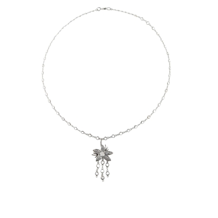 23301 Jasmin de Nuit Moonstone & Diamond Pendant Designed and Handmade by Kaufmann de Suisse in 18kt White Gold featuring 48 Round Brillinat Cut GSI Quality Diamonds weighing a total of 0.48cts an