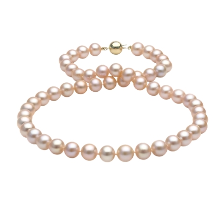 23386 50.5 Inch Freshwater Pearl Strand Necklace Designed and Handmade by Kaufmann de Suisse featuring 136 Peach Color Freshwater Pearls measuring 8.5 to 9.3mm strung with an 18kt
