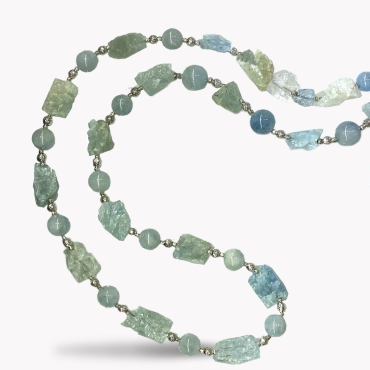 23406 26 Inch Keshi Pearl, Shell, and Quartz Bead Necklace featuring 14 Keshi Pearl measuring 27.5mm to 21.5mm, 14 Shells, 9 Quartz Beads, with Sterling Silver Clasp