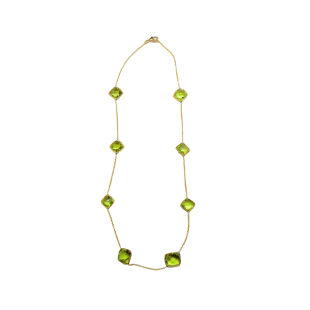 23565 Green Citrines by the Yard Designed & Handmade by Kaufmann de Suisse in 18kt Yellow Gold featuring 8 Cushion Cut Green Citrine