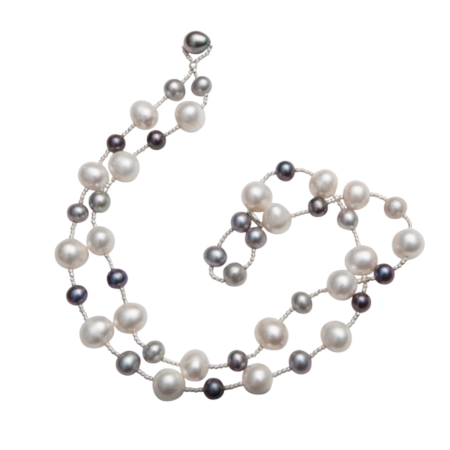 23580 Inch Tahitian & South Sea Pearl Necklace Designed & Handmade by Kaufmann de Suisse featuring 32 Baroque South Sea Pearls measuring from 8 to 12mm knotted with 150 Diamond cut 14kt White Gold