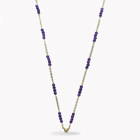 23601 Amethyst Chain Necklace Designed & Handmade by Kaufmann de Suisse featuring 68 x 4mm Faceted Amethyst Beads weighing a total of 30.24cts on a 14kt Yellow Gold Rolo Chain