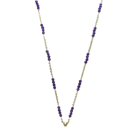 23601 Amethyst Chain Necklace Designed & Handmade by Kaufmann de Suisse featuring 68 x 4mm Faceted Amethyst Beads weighing a total of 30.24cts on a 14kt Yellow Gold Rolo Chain