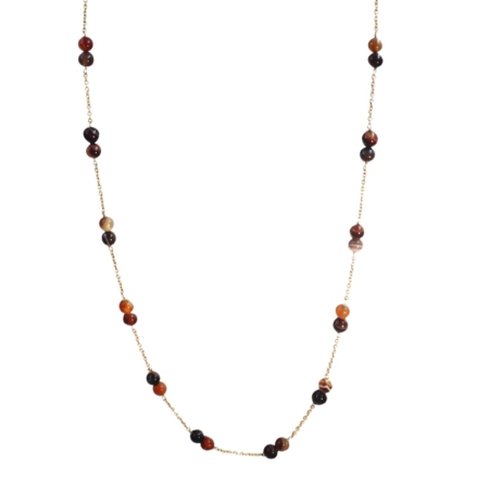 23606 14kt Yellow Gold 1mm Chain Necklace featuring 38 x 6mm Eye Agate Round Beads