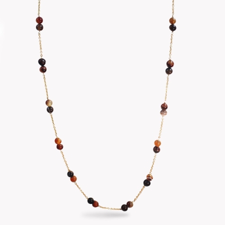 23606 14kt Yellow Gold 1mm Chain Necklace featuring 38 x 6mm Eye Agate Round Beads