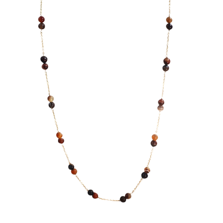 23606 14kt Yellow Gold 1mm Chain Necklace featuring 38 x 6mm Eye Agate Round Beads