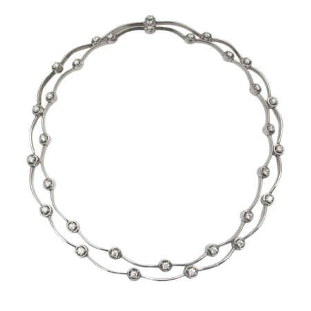 23614 Diamond Cascade Necklace Designed and Handmade by Kaufmann de Suisse in 18kt White Gold featuring 15 Round Brilliant cut GVS Quality Diamonds weighing a total of 2.40cts