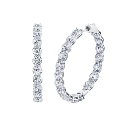 23789B Diamond Inside Out Hoops 1 Inch Round made in 14kt White Gold featuring 28 Round Brilliant Cut GVS Quality Diamonds weighing a total of 2.51cts