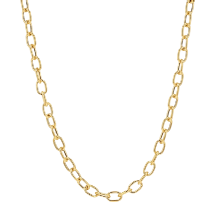 23837 Yellow Gold Link Necklace Designed and Handmade by Kaufmann de Suisse in 18kt Yellow Gold, 32.5 Inches Long and 23 of an Inch Wide