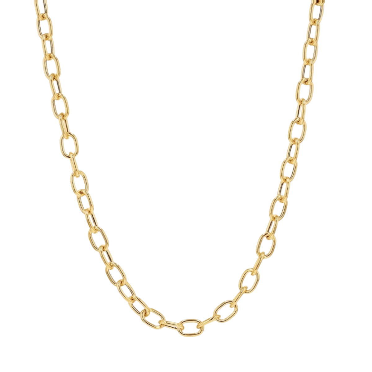 23837 Yellow Gold Link Necklace Designed and Handmade by Kaufmann de Suisse in 18kt Yellow Gold, 32.5 Inches Long and 23 of an Inch Wide