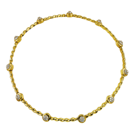 30675 Flowing Lines Diamond Necklace Designed and Handmade by Kaufmann de Suisse in 18kt Yellow Gold featuring 70 Round Brilliant cut GVS Quality Diamonds weighing a total of 3.50cts.