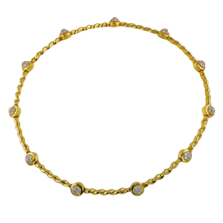 30675 Flowing Lines Diamond Necklace Designed and Handmade by Kaufmann de Suisse in 18kt Yellow Gold featuring 70 Round Brilliant cut G VS Quality Diamonds weighing a total of 3.50cts