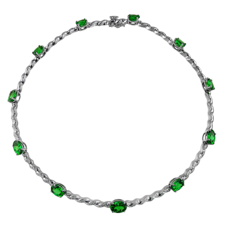31384 Flowing Lines Tsavorite & Diamond Chocker Necklace Designed & Handmade by Kaufmann de Suisse in 18kt White Gold featuring 11 Oval Tzavorites weighing a total of 15.78cts and 70 Round Brillia