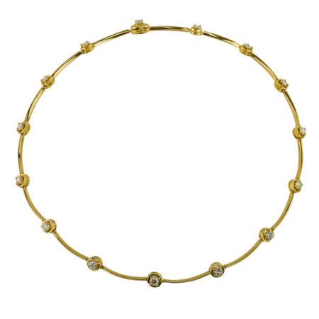 31505 Cascade Diamond Necklace Designed & Handmade by Kaufmann de Suisse in 18kt Yellow Gold featuring 15 Round Brilliant Cut GVS Quality Diamonds weighing a total of 2.45cts