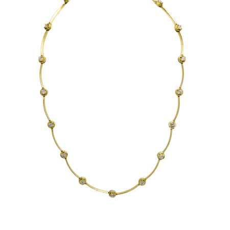22561 Diamond Cascade Necklace Designed and Handmade by kaufmann de Suisse in 18kt Yellow Gold featuring 26 Round Brilliant cut G VS Quality Diamonds weighing a total of 3.77cts