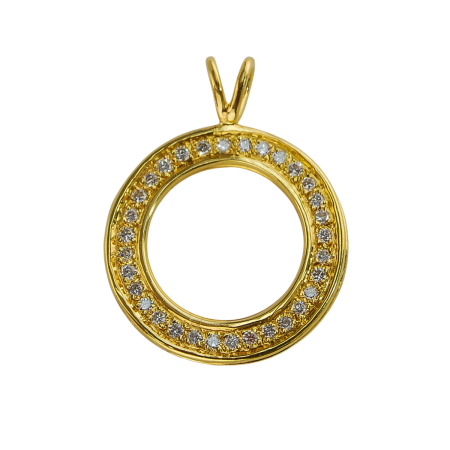 22719a Circle of Life Diamond Pendant Designed & Handmade by Kaufmann de Suisse in 18kt Yellow Gold featuring 76 Round Brilliant Cut F VVS Quality Diamonds weighing a total of 0.33cts